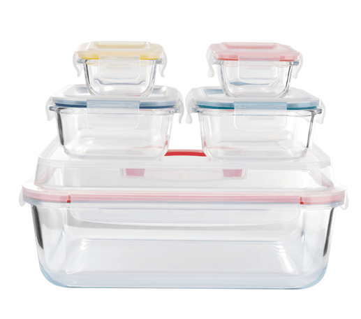 Genicook 10pc Rectangular Glass Set with Oven-Safe Baker & Carry Handle (5 Container Set) - GenicookGenicook
