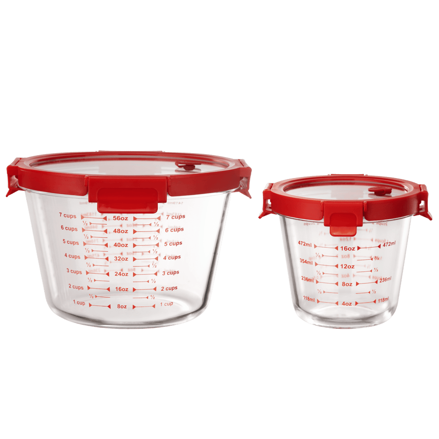 Genicook 2-Piece Borosilicate Glass Measuring Cup Set with Secure Snap Lids - GenicookGenicook