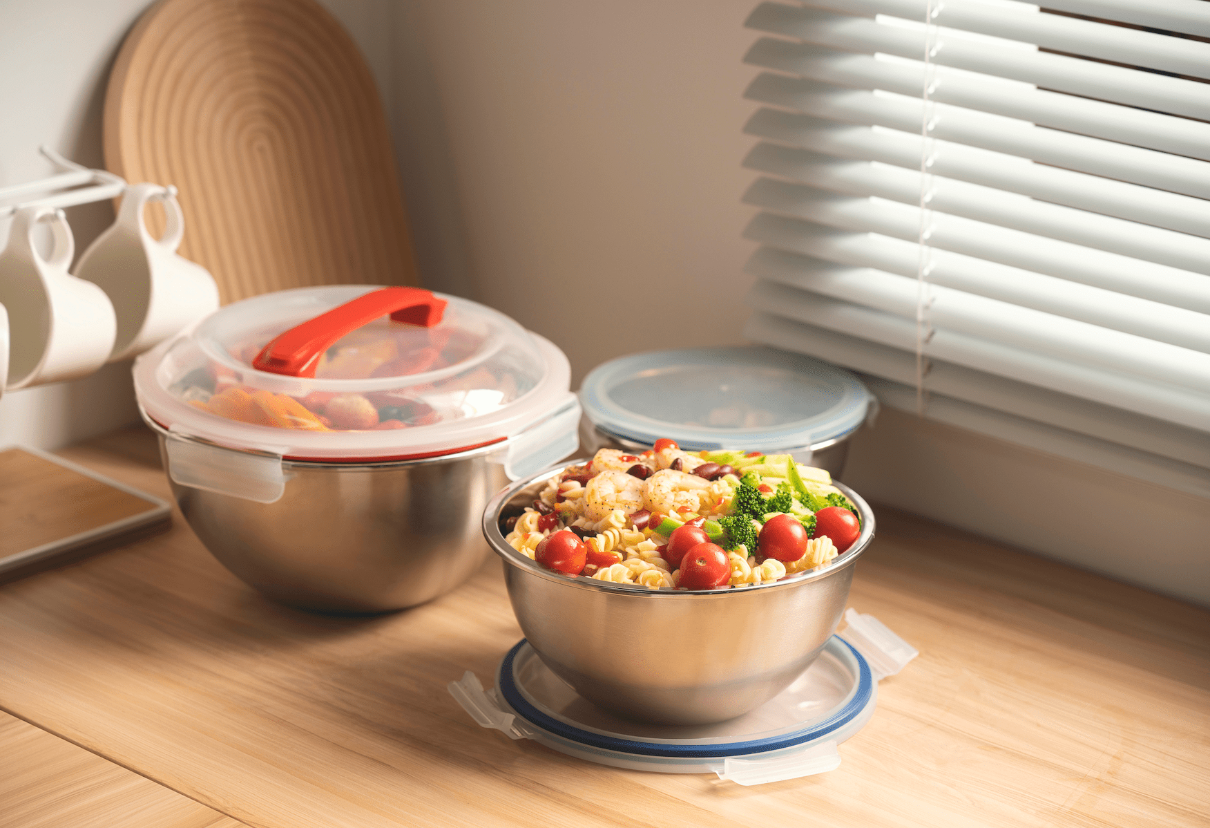 5/3Pcs Mixing Bowls Set Stainless Steel Nesting Bowl with Airtight Lids  Kitchen Food Container Storage
