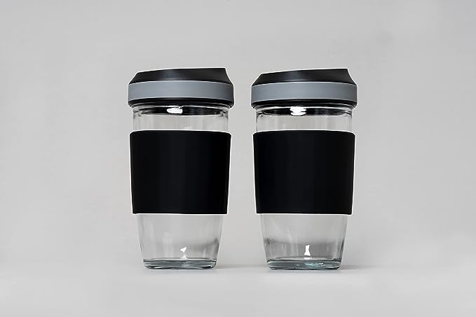 Genicook Borosilicate 16.2 oz Coffee Cup with Silicone Wrap set of 2, Tea cup, On The Go Coffee Tumbler - GenicookGenicook