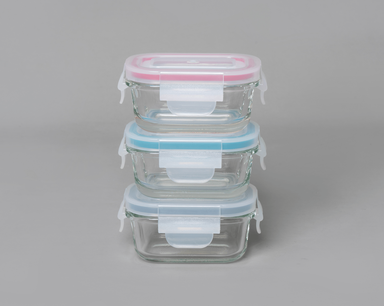 Genicook Borosilicate Glass Small Baby-Size Meal and Food Storage Containers, Rectangular Shape - 6 pc Set (3 Containers - 3 Matching Lids) - GenicookGenicook