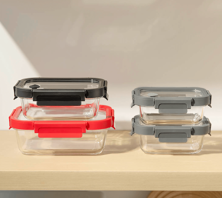 Genicook Borosilicate Tempered Glass Food Storage Containers with Pro Grade Locking Glass Lids, Rectangle Shape - 8 pc Set (4 Containers -4 Matching Lids) - GenicookGenicook