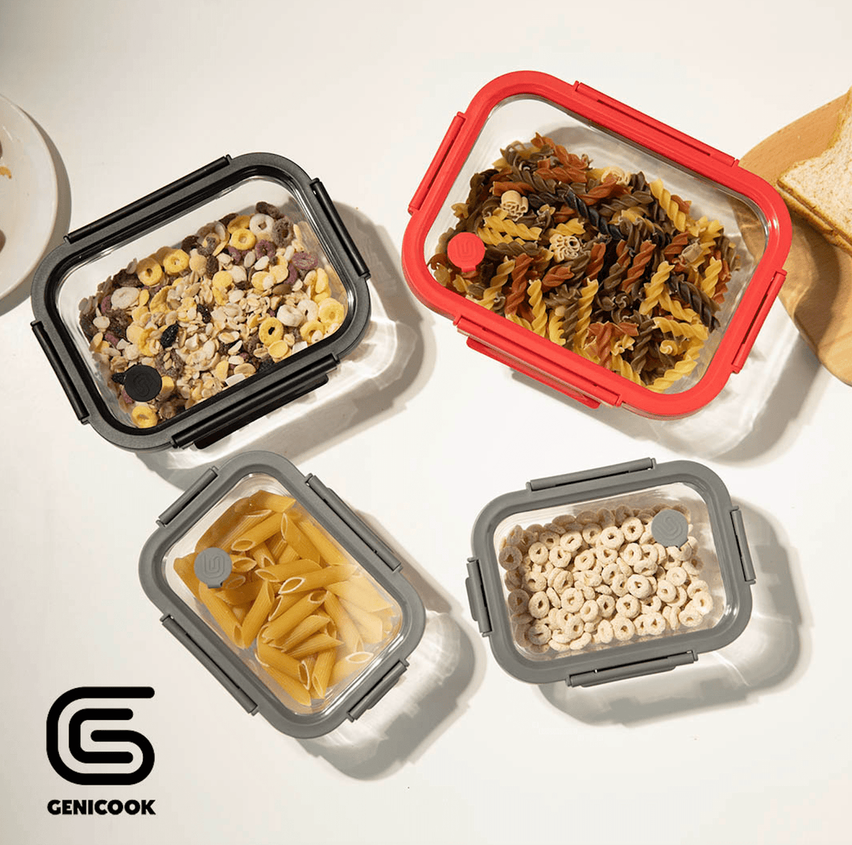 Genicook Borosilicate Tempered Glass Food Storage Containers with Pro ...