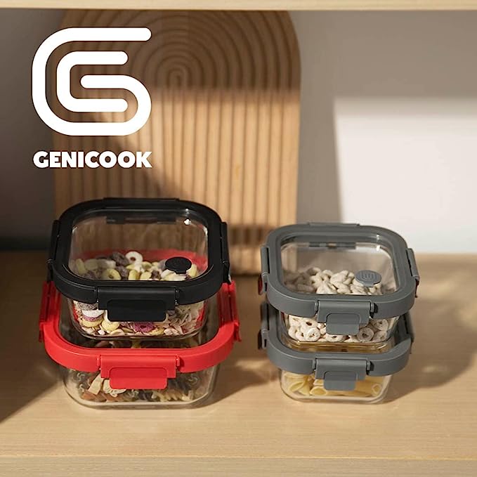 Genicook 4 Pc Square Shape Borosilicate Tempered Glass Food