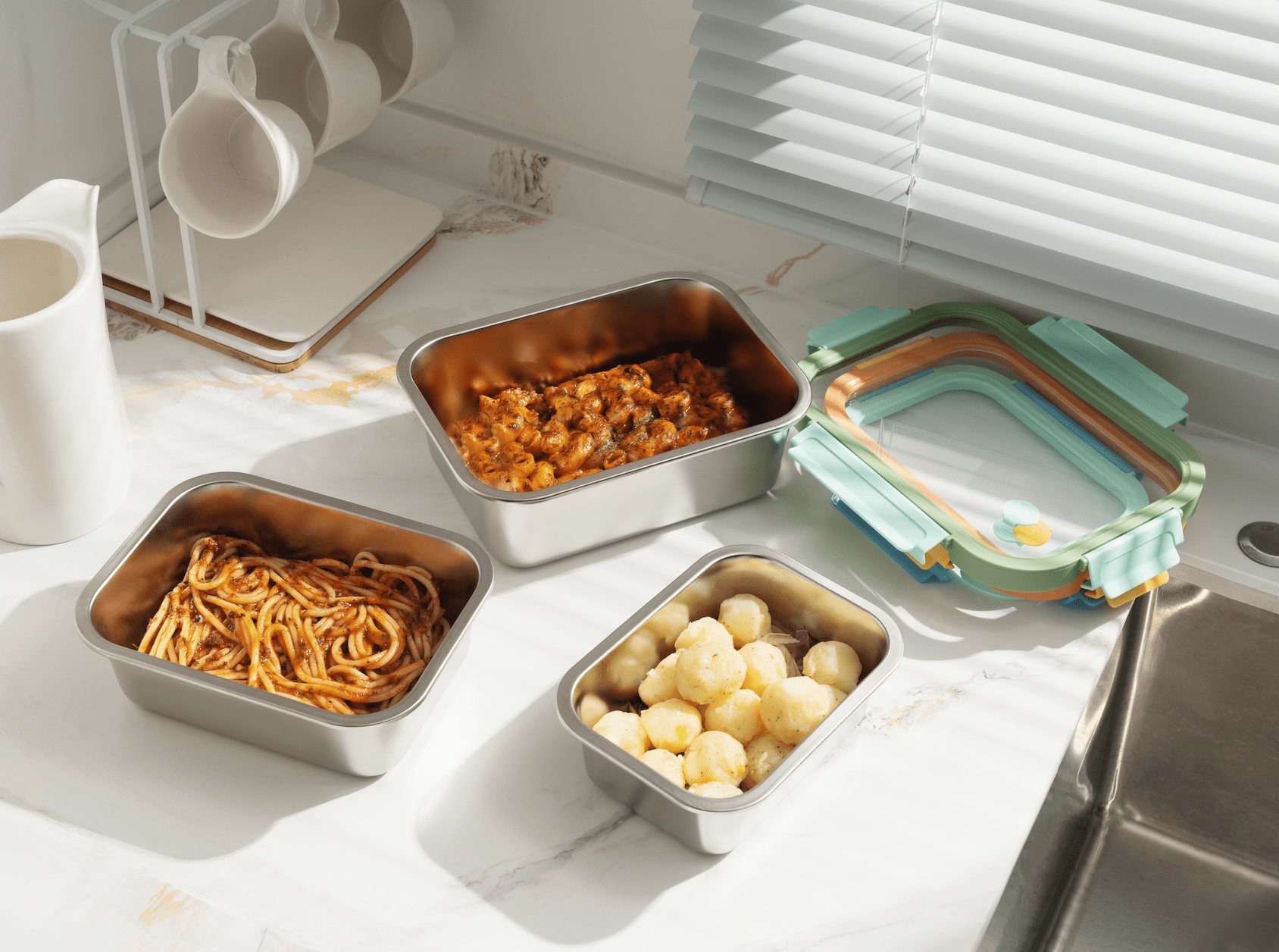 Genicook Mix & Match Stainless Steel Microwave Safe Container Set with Glass Lids - GenicookGenicook