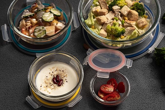 Genicook Nesting Borosilicate Glass Salad/Mixing Bowl Set - 8 pc set (4 Bowls, 4 Lids) - GenicookGenicook