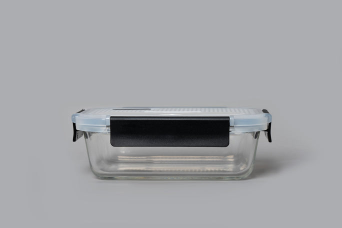 Genicook Rectangle Borosilicate Glass Bento Box Container with Stainless Steel Utensils, 35.5oz, Microwavable - GenicookGenicook