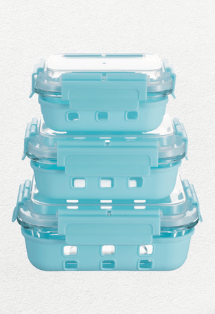 HI-TOP Lids With Pro Grade Removable Lockdown Levers & Silicone Sleeve (Rectangular 3 container set) - GenicookGenicook