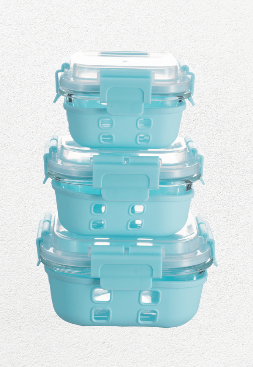 HI-TOP Lids With Pro Grade Removable Lockdown Levers & Silicone Sleeve (Square 3 container set) - GenicookGenicook