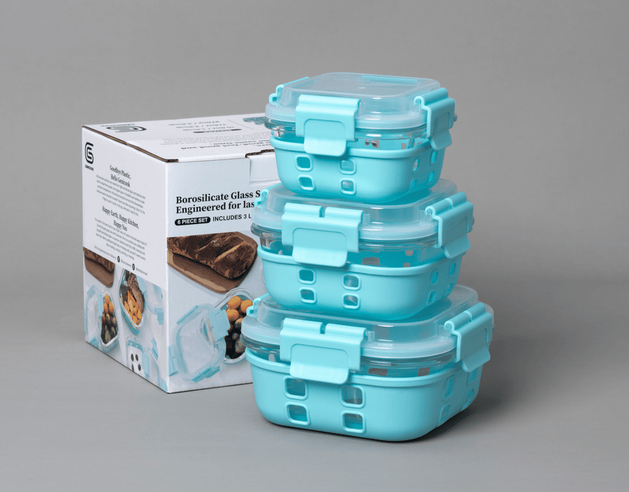 HI-TOP Lids With Pro Grade Removable Lockdown Levers & Silicone Sleeve (Square 3 container set) - GenicookGenicook