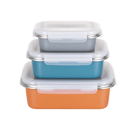 Nestable 3 Container Stainless Steel Set With Locking Lids - GenicookGenicook