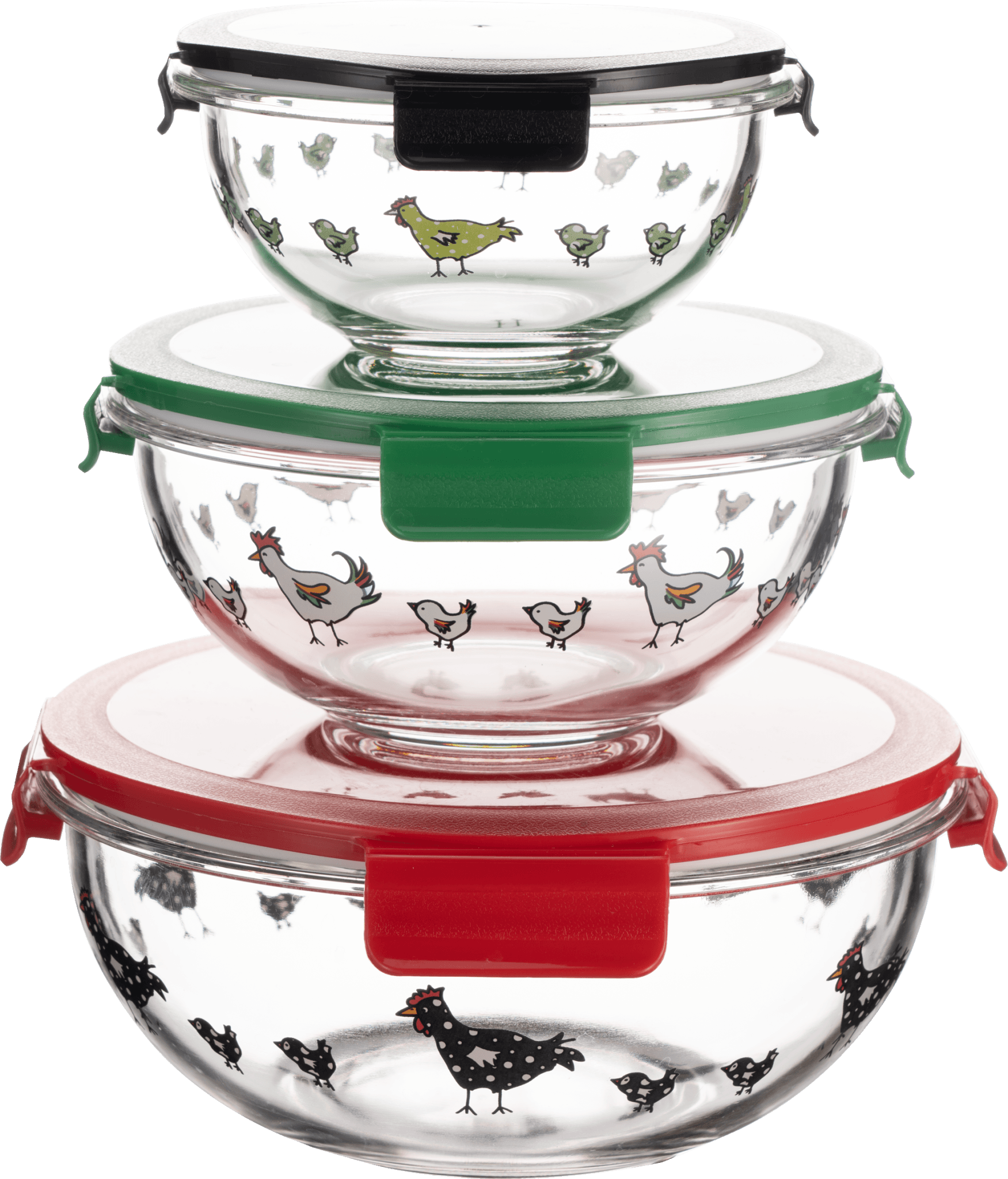 Round Borosilicate Glass Nesting Salad/Mixing Bowl Set With Snap-On Lids (3 Container Set) - GenicookGenicook